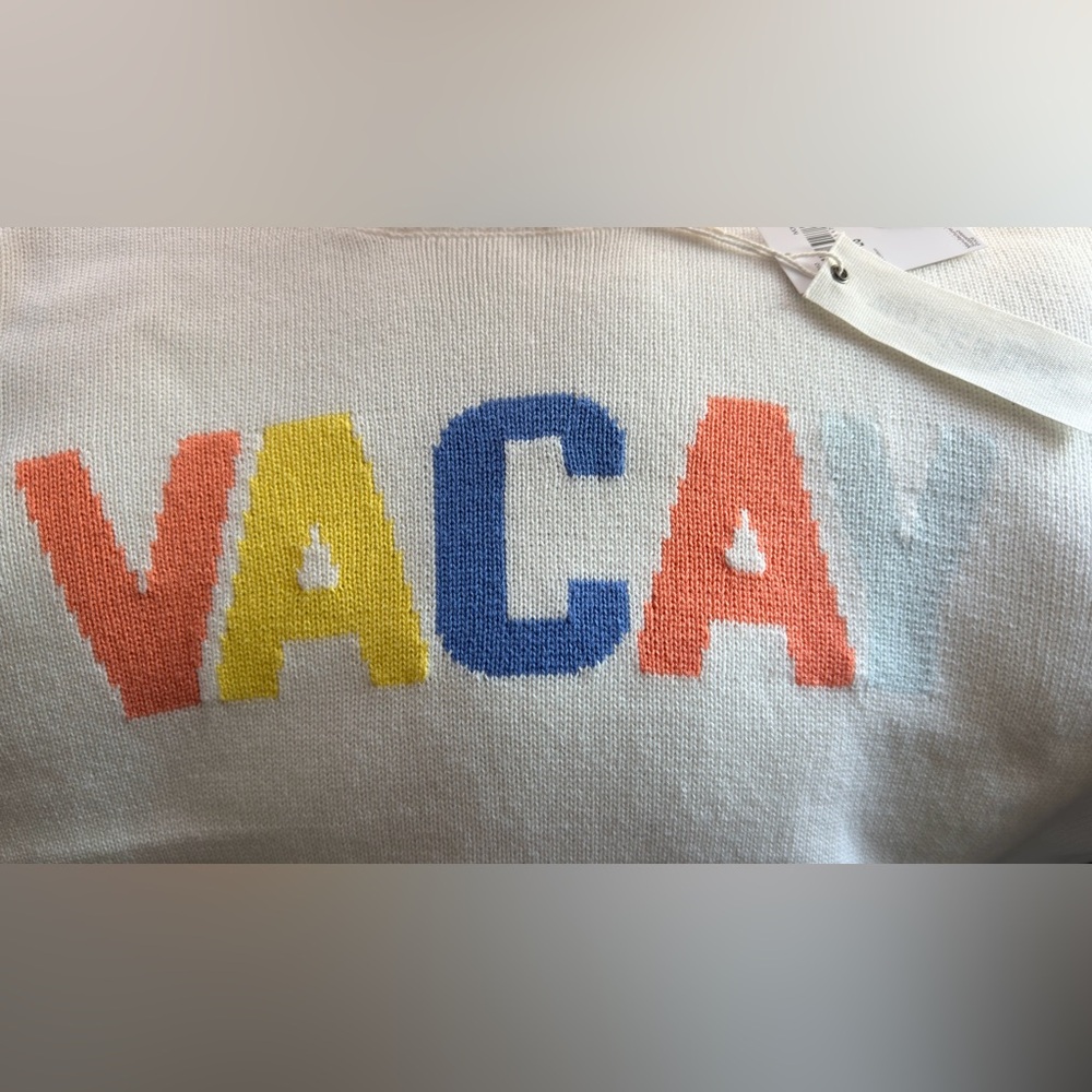 Workshop Republic Clothing White Sweater with Multicolor VACAY Letters - Picture 4 of 6